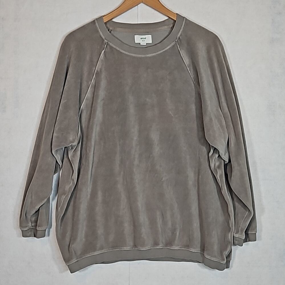 Aerie Greyish Green Terry Oversize Crewneck Sweatshirt - Size XS